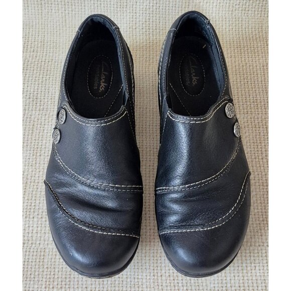 Clarks Bendables Ashland Alpine Slip On Black Leather Flat Comfort Shoes Size 9W - Picture 3 of 12